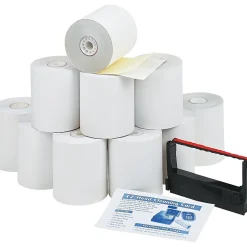 Pos Paper*PM Company ® Impact Printing Carbonless Paper Roll, Canary/White, 3"(W) x 90'(L), 10/Ctn