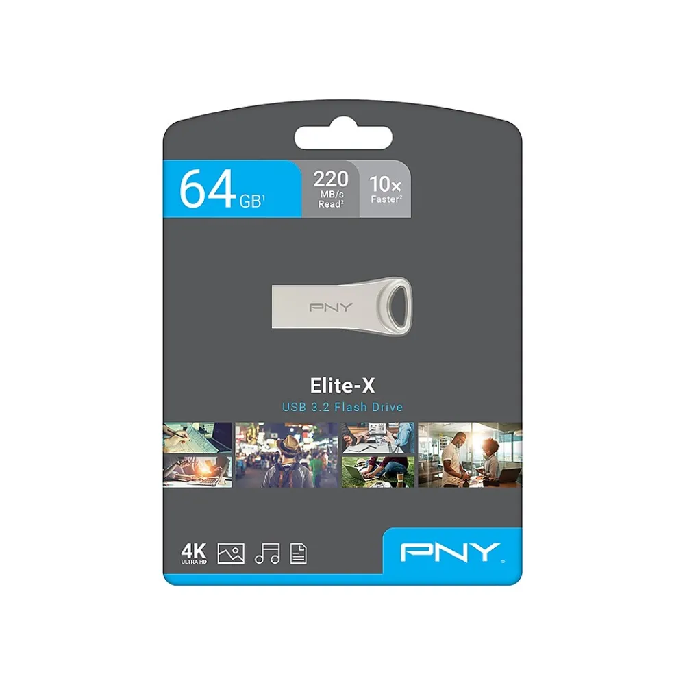 Outlet PNY Elite-X 64GB USB 3.2 Type A Flash Drive, Silver (P-FDI64GELTX-GE)