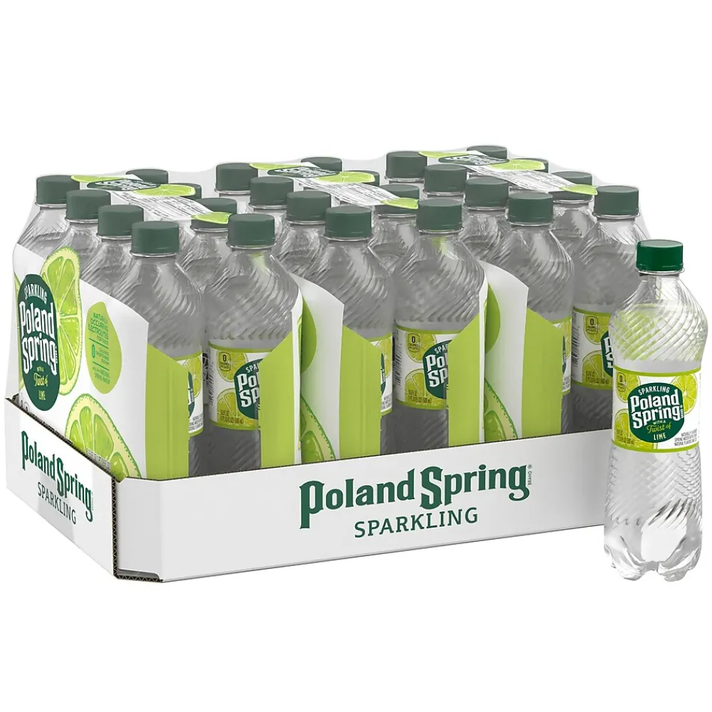 Poland Spring Sparkling Water, Zesty Lime, 16.9 oz. Bottles, 24/Carton (12349570/122058)
