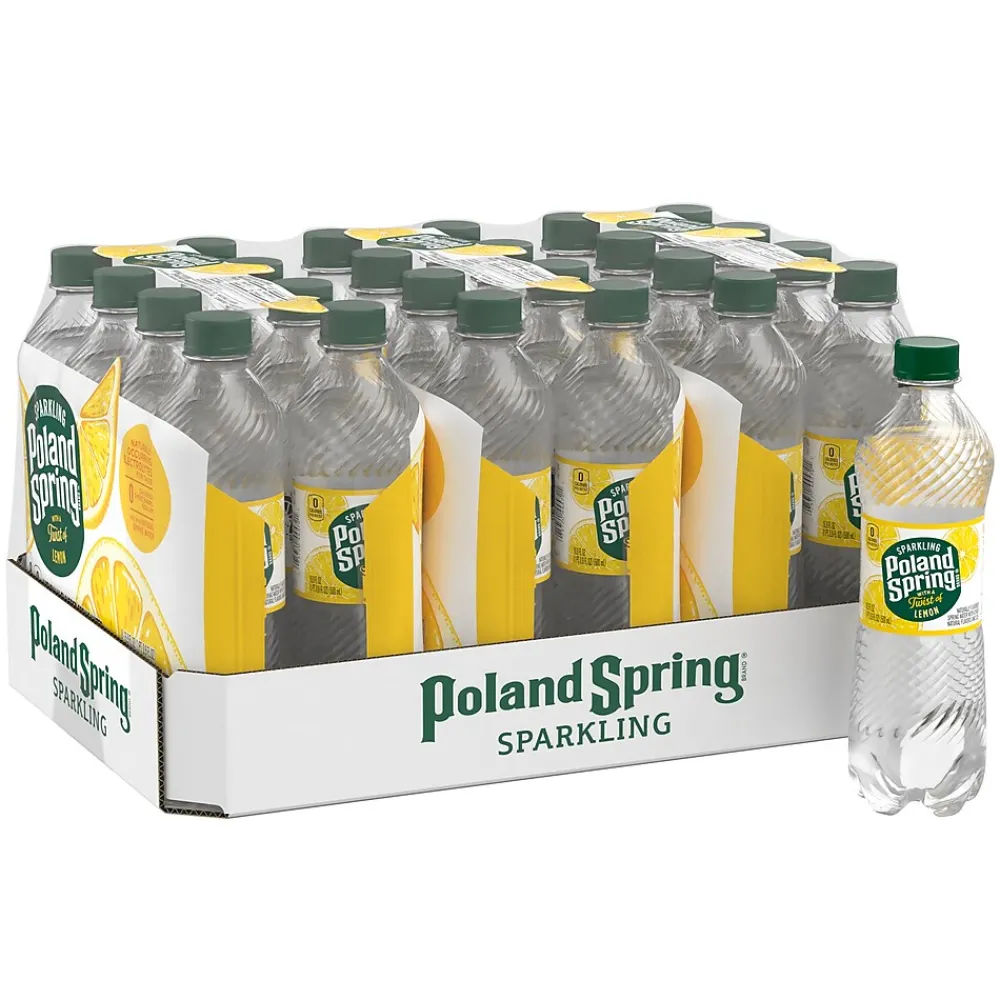 Poland Spring Sparkling Water, Lively Lemon, 16.9 oz. Bottles, 24/Carton (12349569/100965)