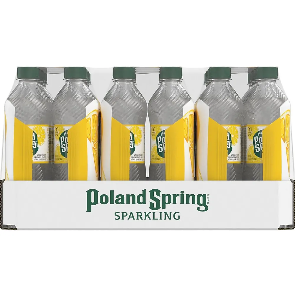 Poland Spring Sparkling Water, Lively Lemon, 16.9 oz. Bottles, 24/Carton (12349569/100965)