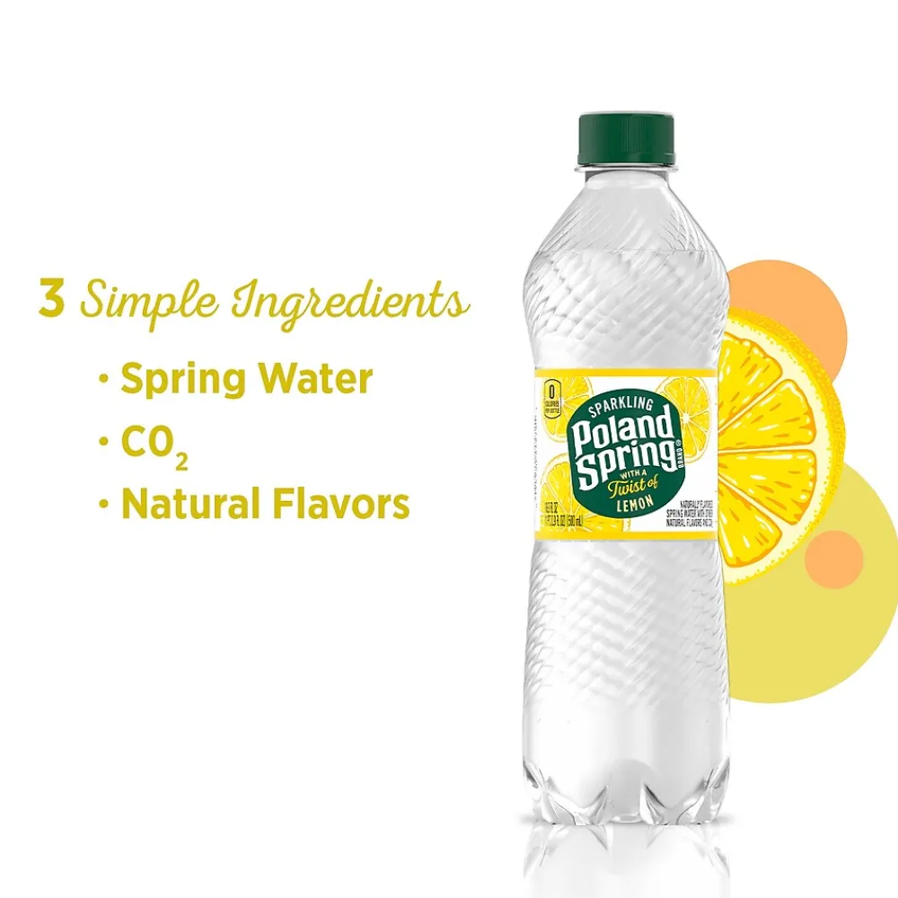 Poland Spring Sparkling Water, Lively Lemon, 16.9 oz. Bottles, 24/Carton (12349569/100965)