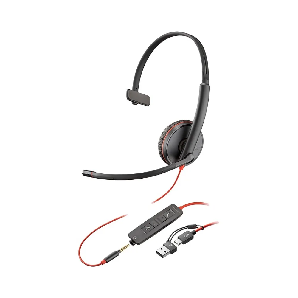 Poly Blackwire 3215 Mono Headset, USB-C/USB-A/3.5mm, UC Certified, Bulk (8X227A6)