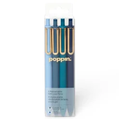 Pens|Poppin Luxe Retractable Gel Pens, Fine Point, 0.7mm, Blue Ink, 4/Pack (105390)