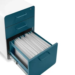 File Cabinets*Poppin Stow 3-Drawer Vertical Locking File Cabinet, White & Slate Blue, 16