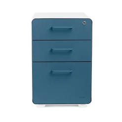 File Cabinets*Poppin Stow 3-Drawer Vertical Locking File Cabinet, White & Slate Blue, 16