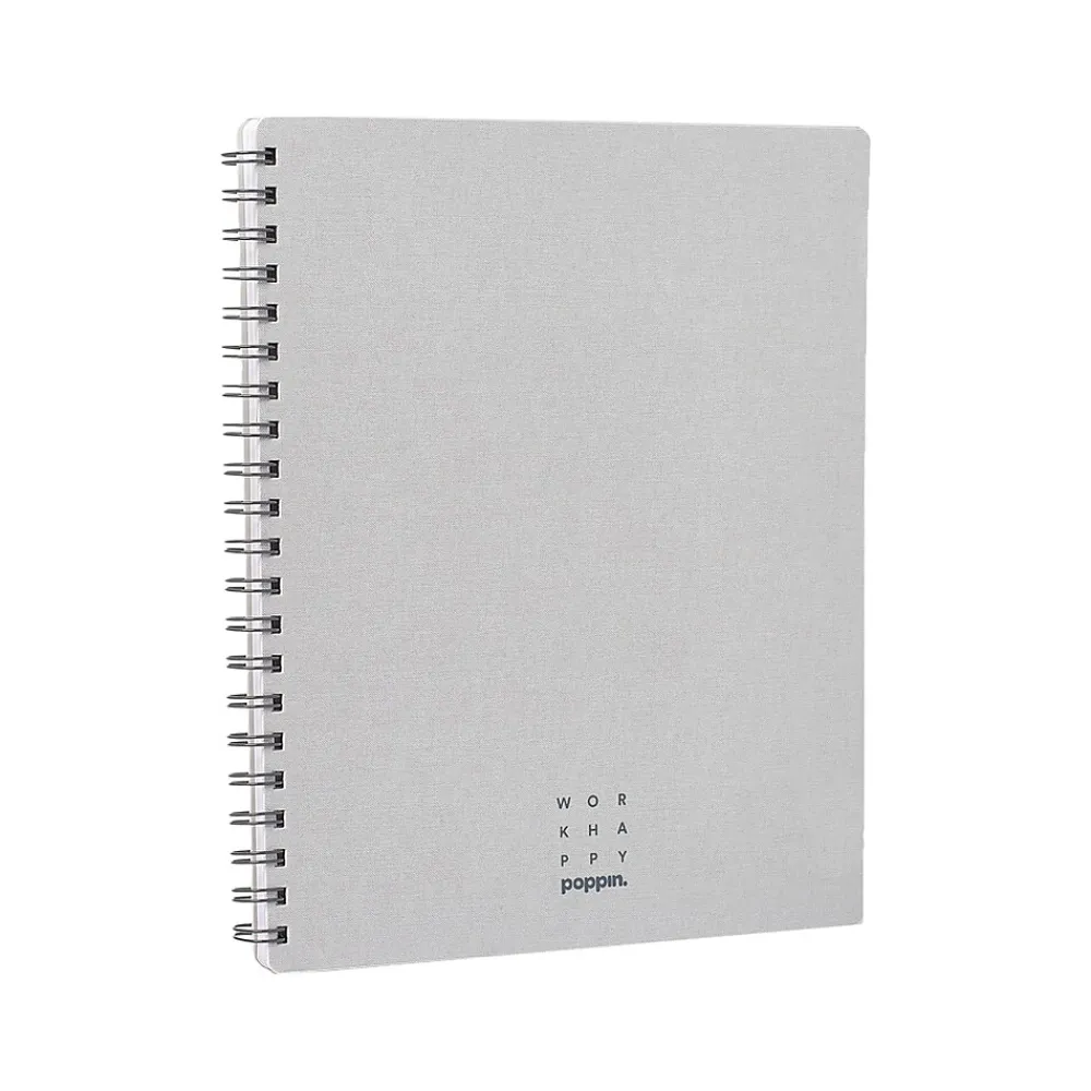 Subject Notebooks|Poppin Work Happy 1-Subject Notebook, 8.5" x 11", Ruled, 40 Sheets, Light Gray (108849)