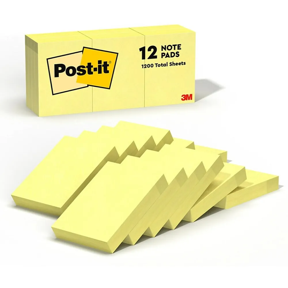 Post-It Notes*Post-it Notes, 1 3/8" x 1 7/8", Collection, 100 Sheet/Pad, 12 Pads/Pack (653-YW) Canary