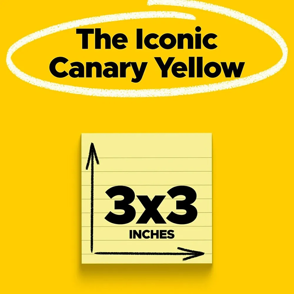 Sticky Notes*Post-it Notes, 3" x 3", Canary Collection, Lined, 100 Sheet/Pad, 6 Pads/Pack (630-6PK) Canary Yellow