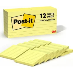 Post-It Notes*Post-it Notes, 3" x 3", Canary Collection, Lined, 100 Sheet/Pad, 12 Pads/Pack (63012PK) Canary Yellow Lined