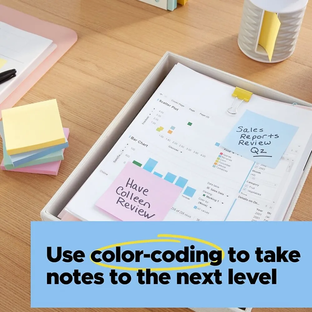 Post-It Notes*Post-it Recycled Super Sticky Notes, 4" x 4", Collection, Lined, 70 Sheet/Pad, 3 Pads/Pack (675R-3SSNRP) Wanderlust Pastels