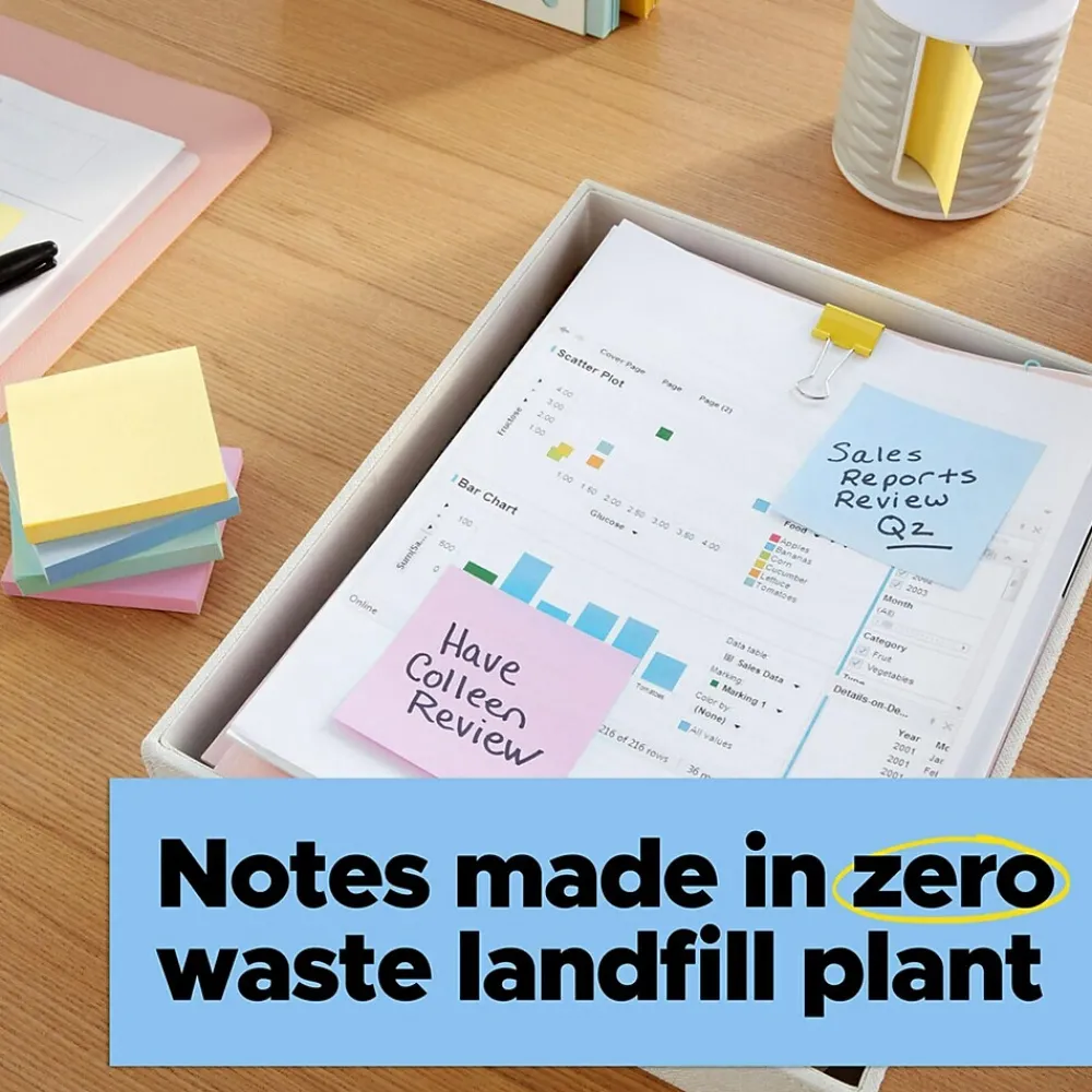 Post-It Notes*Post-it Recycled Super Sticky Notes, 4" x 4", Collection, Lined, 70 Sheet/Pad, 3 Pads/Pack (675R-3SSNRP) Wanderlust Pastels