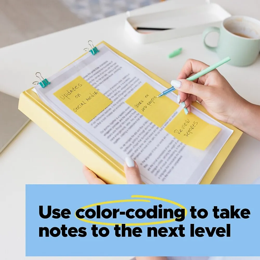 Post-It Notes*Post-it Recycled Super Sticky Notes, 3" x 5", Canary Collection, 70 Sheet/Pad, 12 Pads/Pack (655R-12SSCY)