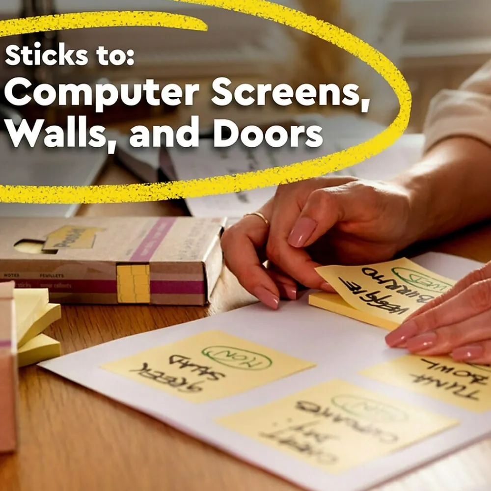 Post-It Notes*Post-it Recycled Super Sticky Notes, 3" x 5", Canary Collection, 70 Sheet/Pad, 12 Pads/Pack (655R-12SSCY)