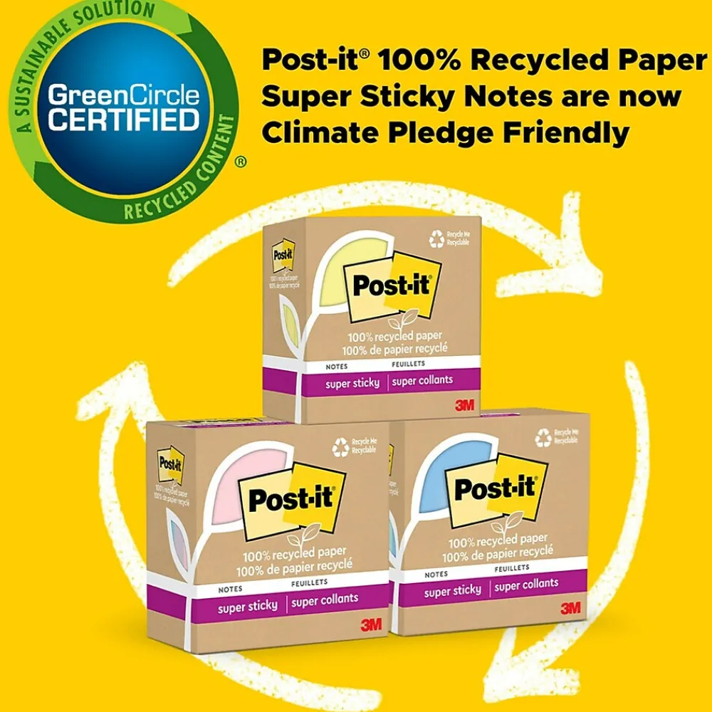 Post-It Notes*Post-it Recycled Super Sticky Notes, 3" x 3", Oasis Collection, 70 Sheet/Pad, 24 Pads/Pack (654R-24SST-CP)