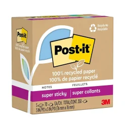 Post-It Notes*Post-it Recycled Super Sticky Notes, 3" x 3", Collection, 70 Sheet/Pad, 5 Pads/Pack (654R-5SST) Oasis