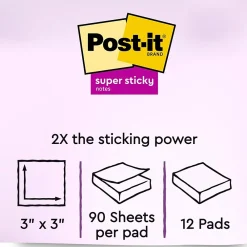 Post-It Notes*Post-it Recycled Super Sticky Notes, 3" x 3", Oasis Collection, 90 Sheet/Pad, 12 Pads/Pack (65412SST)