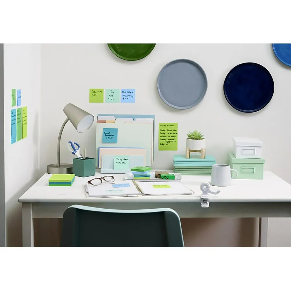 Post-It Notes*Post-it Recycled Super Sticky Notes, 4" x 4", Bora Bora Collection, Lined, 90 Sheet/Pad, 4 Pads/Pack (675-4SST)