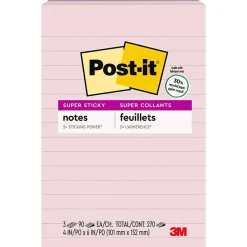 Post-It Notes*Post-it Recycled Super Sticky Notes, 4" x 6", Wanderlust Pastels Collection, Lined, 90 Sheet/Pad, 3 Pads/Pack (6603SSNRP)
