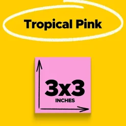 Post-It Notes*Post-it Super Sticky Notes, 3" x 3", , 90 Sheet/Pad, 5 Pads/Pack (654-5SSNP) Neon Pink