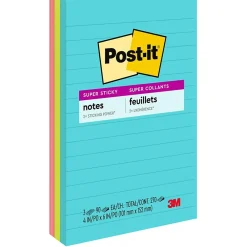 Post-It Notes*Post-it Super Sticky Notes, 4" x 6", Supernova Neons Collection, Lined, 90 Sheet/Pad, 3 Pads/Pack (660-3SSMIA)