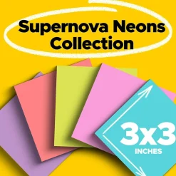 Post-It Notes*Post-it Super Sticky Notes, 3" x 3", Collection, 90 Sheet/Pad, 5 Pads/Pack (654-5SSMIA) Supernova Neons
