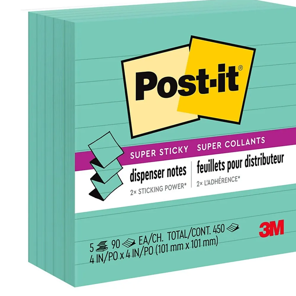 Post-It Notes*Post-it Super Sticky Notes, 4" x 4", Assorted Collection, Lined, 90 Sheet/Pad, 5 Pads/Pack (R440WASS) Aqua Wave