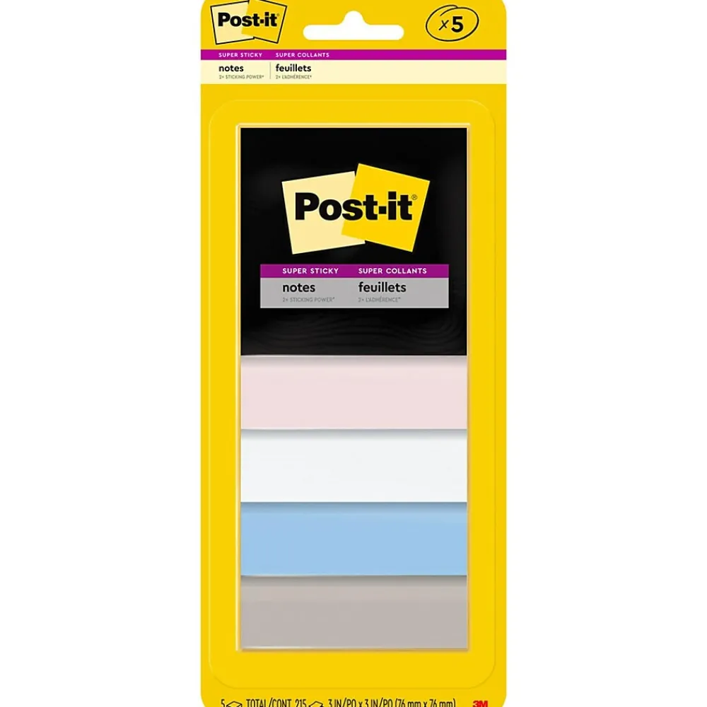 Post-It Notes*Post-it Super Sticky Notes, 3" x 3", Assorted Collection, 45 Sheet/Pad, 5 Pads/Pack (3321-5SSNE)