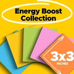 Post-It Notes*Post-it Super Sticky Notes, 3" x 3", Energy Boost Collection, 45 Sheet/Pad, 5 Pads/Pack (3321-5SSAU)