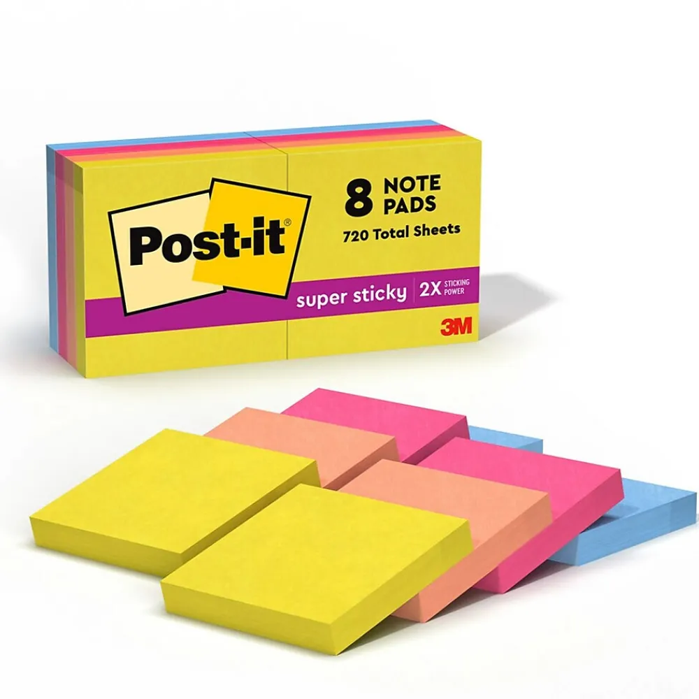 Sticky Notes*Post-it Super Sticky Notes, 1 7/8" x 1 7/8", Summer Joy Collection, 90 Sheet/Pad, 8 Pads/Pack (622-8SSJOY)