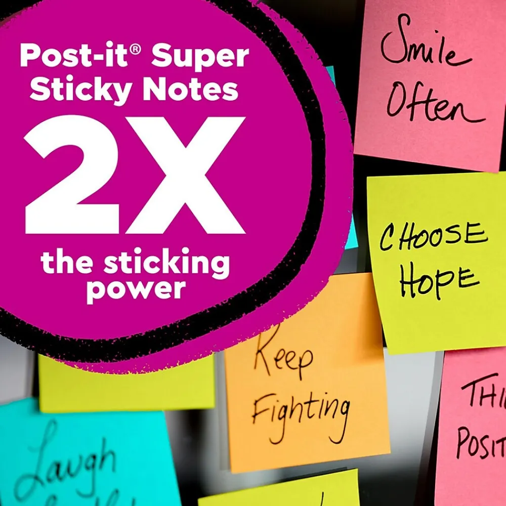 Sticky Notes*Post-it Super Sticky Notes, 1 7/8" x 1 7/8", Summer Joy Collection, 90 Sheet/Pad, 8 Pads/Pack (622-8SSJOY)