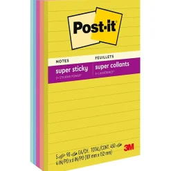 Post-It Notes*Post-it Super Sticky Notes, 4" x 6", Summer Joy Collection, Lined, 90 Sheet/Pad, 5 Pads/Pack (660-5SSJOY)