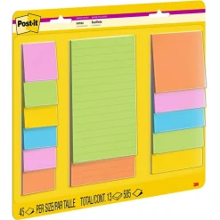 Post-It Notes*Post-it Super Sticky Notes, Assorted Sizes, Energy Boost, Lined & Unlined, 45 Sheets/Pad , 13 Pads/Pack (4623-13SSAU)