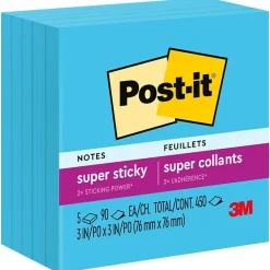 Post-It Notes*Post-it Super Sticky Notes, 3" x 3", Blue Paradise, 90 Sheet/Pad, 5 Pads/Pack (654-5SSBE) Electric Blue