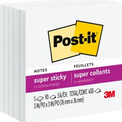 Post-It Notes*Post-it Super Sticky Notes, 3" x 3", , 90 Sheet/Pad, 5 Pads/Pack (654-5SSW) White