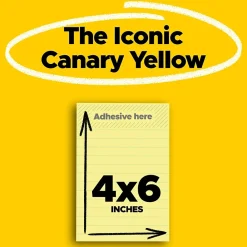 Post-It Notes*Post-it Super Sticky Notes, 4" x 6", Canary Collection, Lined, 90 Sheet/Pad, 5 Pads/Pack (6605SSCY)