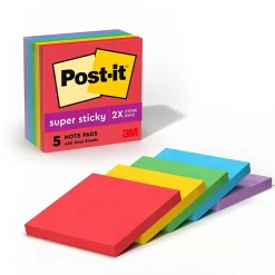 Post-It Notes*Post-it Super Sticky Notes, 3" x 3", Collection, 90 Sheet/Pad, 5 Pads/Pack (654-5SSAN) Playful Primaries