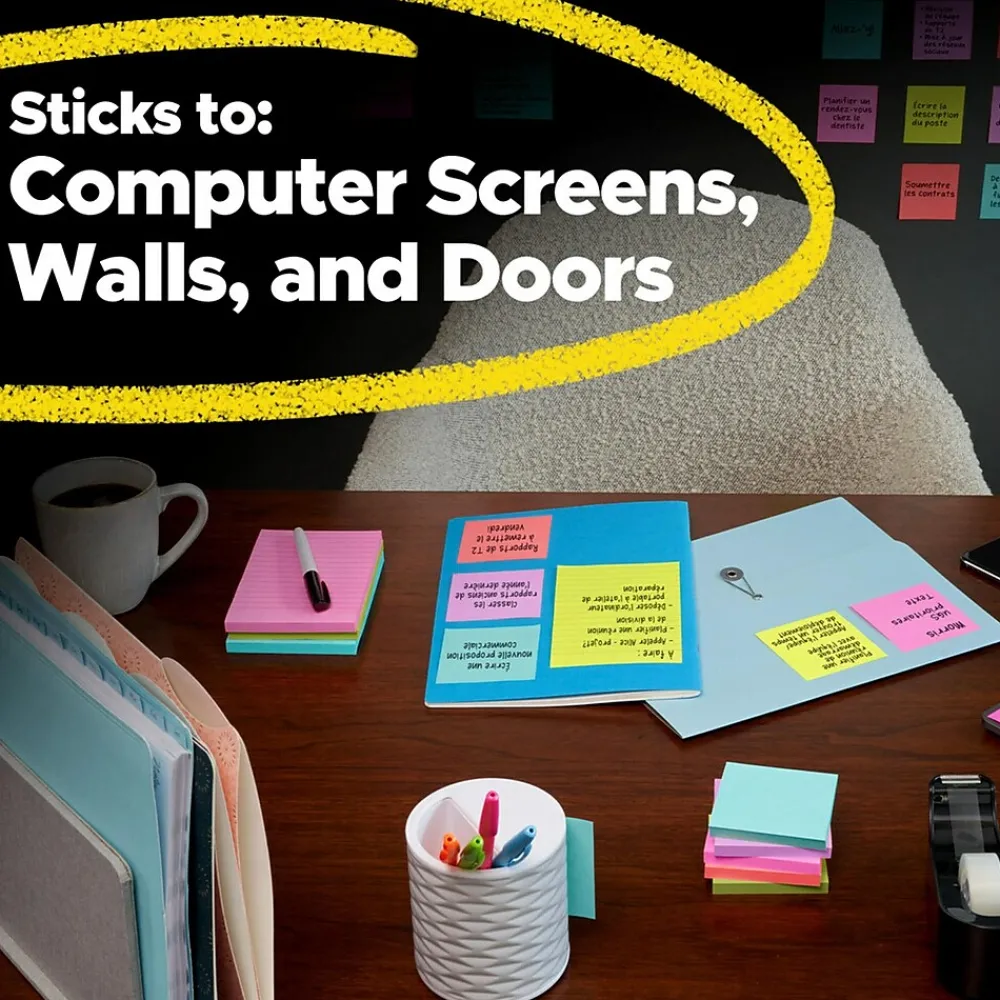 Sticky Notes*Post-it Super Sticky Notes, 3" x 5", Canary Collection, 90 Sheet/Pad, 12 Pads/Pack (65512SSCY)