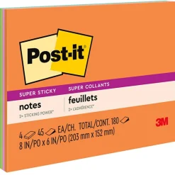 Post-It Notes*Post-it Super Sticky Notes, 8" x 6", Energy Boost Collection, 45 Sheet/Pad, 4 Pads/Pack (6845SSP)