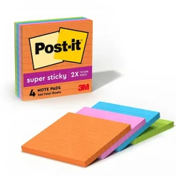 Post-It Notes*Post-it Super Sticky Notes, 4" x 4", Energy Boost Collection, Lined, 90 Sheet/Pad, 4 Pads/Pack (675-4SSUC)