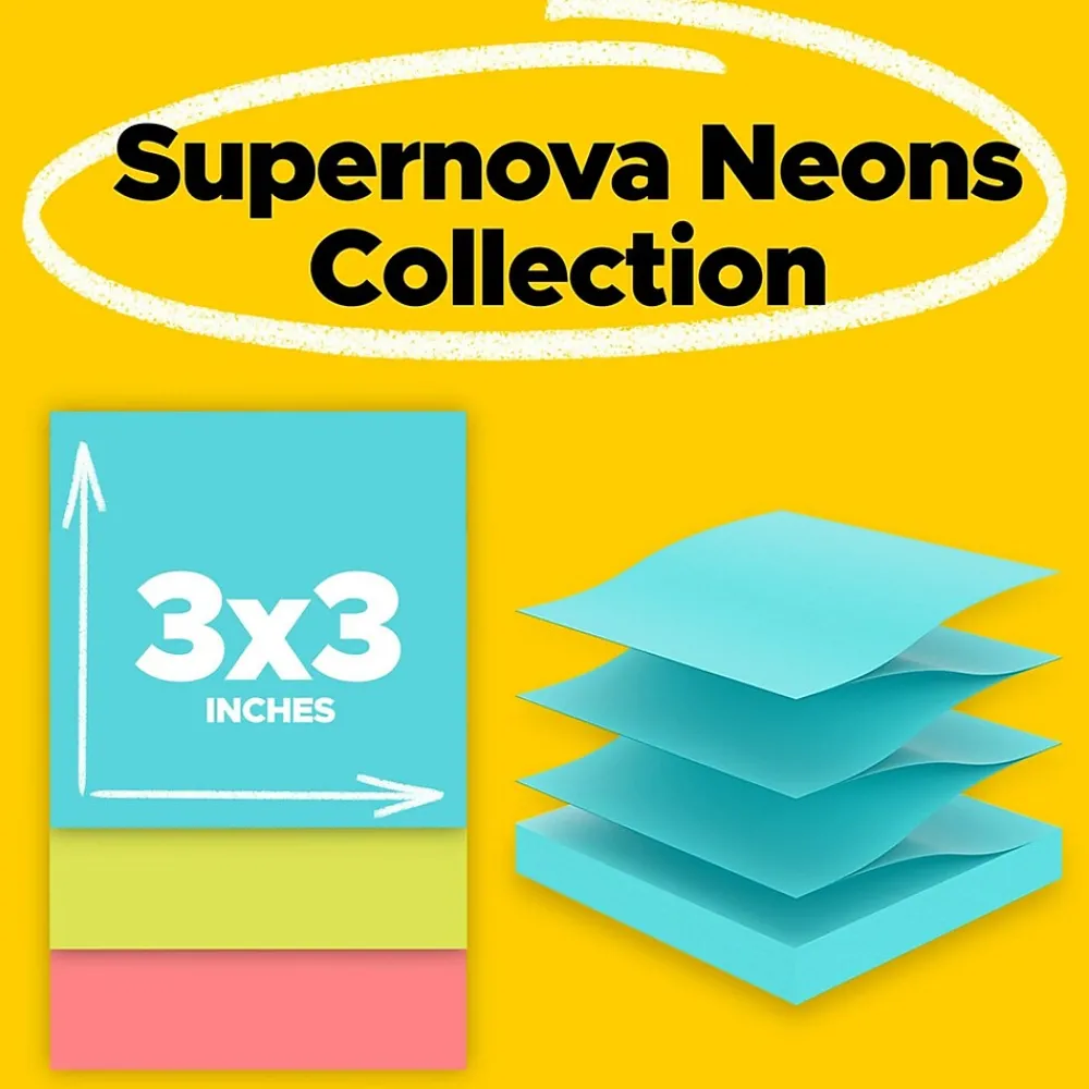 Post-It Notes*Post-it Super Sticky Pop-up Notes, 3" x 3", Supernova Neons Collection, 90 Sheet/Pad, 10 Pads/Pack (R330-10SSMIA)