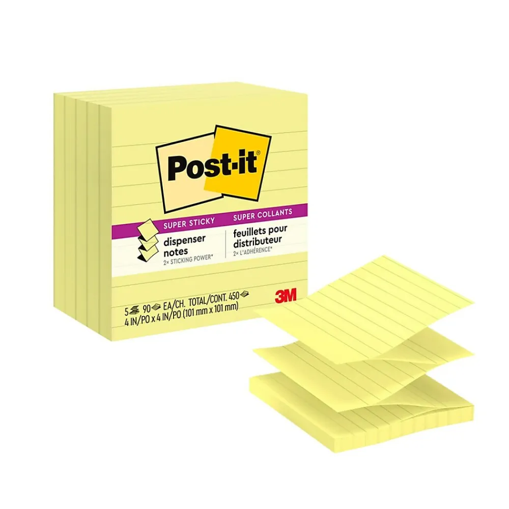 Sticky Notes*Post-it Super Sticky Pop-up Notes, 4" x 4", Canary Collection, Lined, 90 Sheet/Pad, 6 Pads/Pack (R440YWSS)