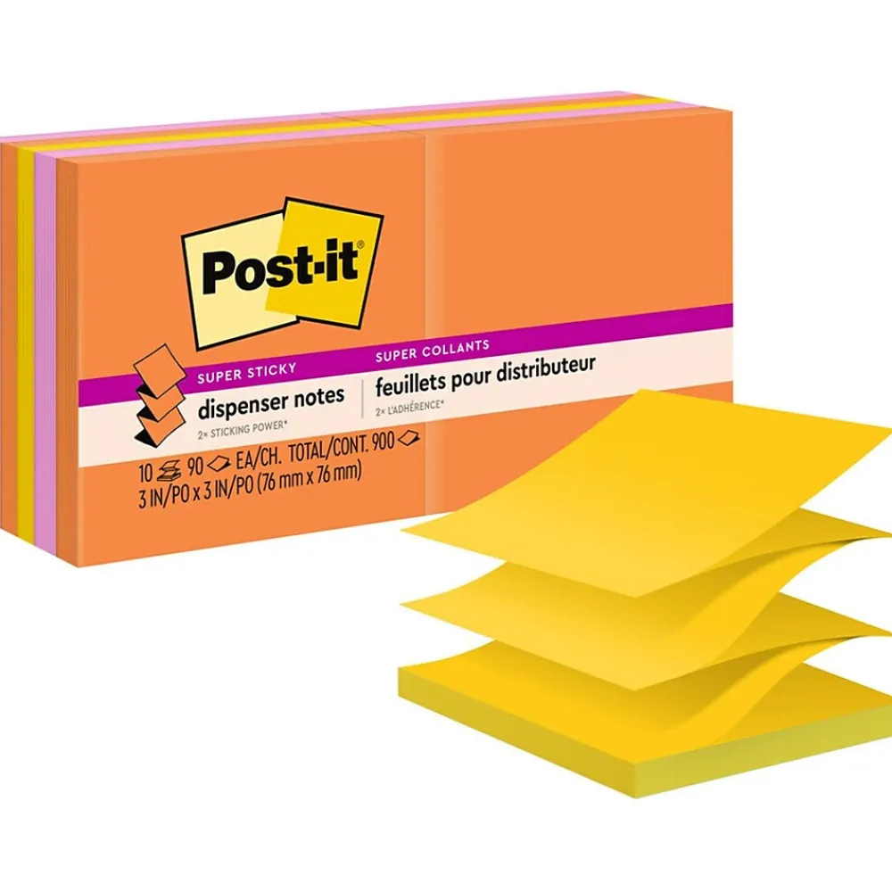 Post-It Notes*Post-it Super Sticky Pop-up Notes, 3" x 3", Energy Boost Collection, 90 Sheet/Pad, 10 Pads/Pack (R33010SSAU)