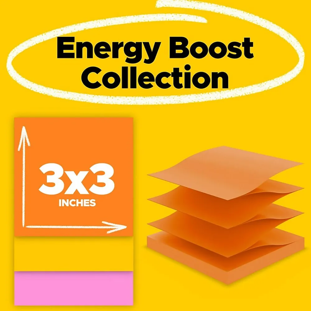 Post-It Notes*Post-it Super Sticky Pop-up Notes, 3" x 3", Energy Boost Collection, 90 Sheet/Pad, 10 Pads/Pack (R33010SSAU)