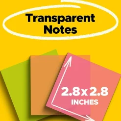 Post-It Notes*Post-it Transparent Notes, 2.8" x 2.8", Assorted Collection, 30 Sheet/Pad, 3 Pads/Pack (600-3COL)
