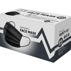 Disposable Surgical Cloth Face Mask, One Size, Black, 50/Box, 5 Boxes/Pack (TBN203202)<PPE Mask USA Best