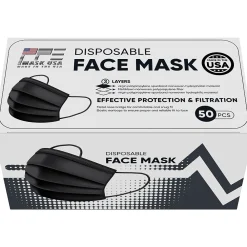 Disposable Surgical Cloth Face Mask, One Size, Black, 50/Box, 10 Boxes/Pack (TBN203208)<PPE Mask USA Sale