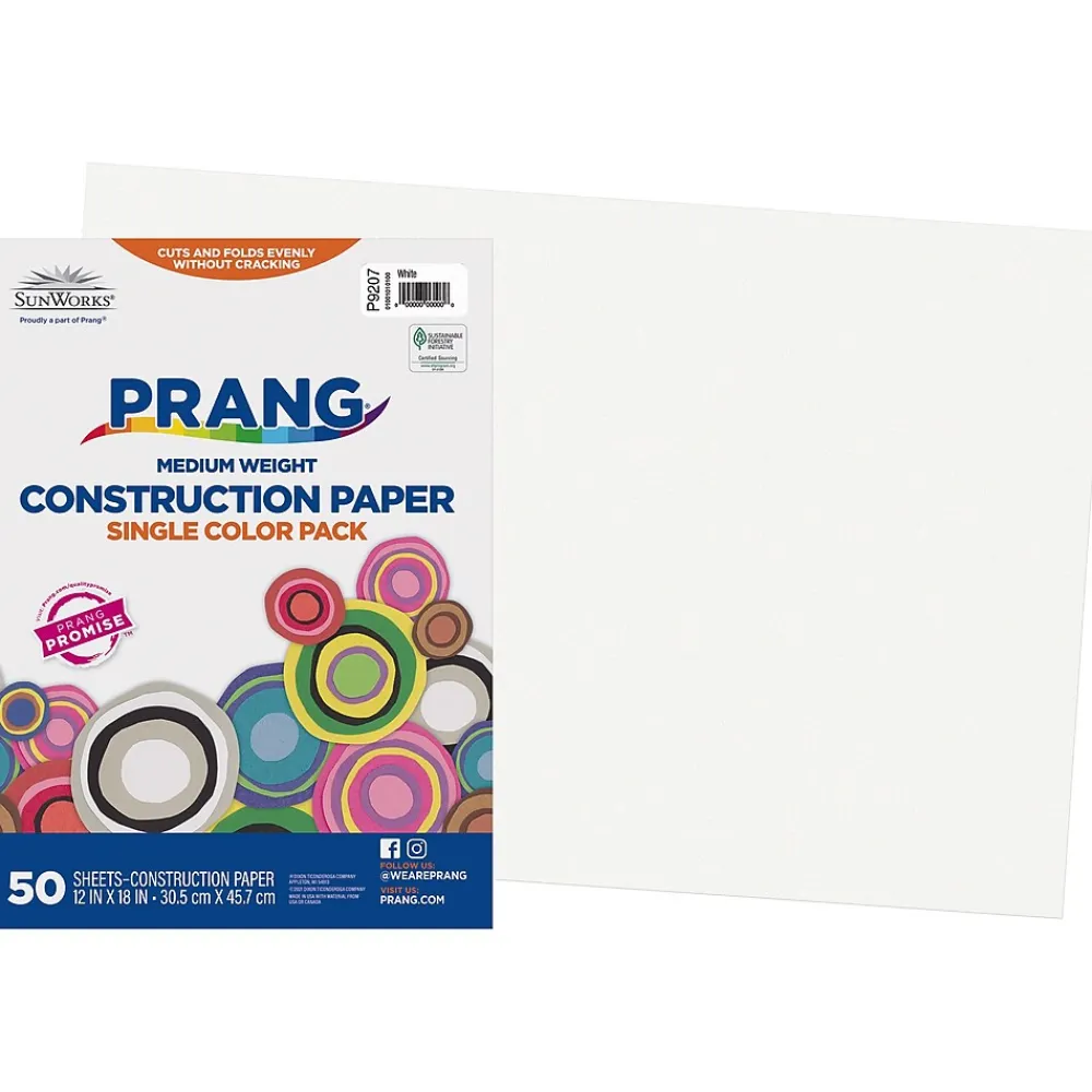 Construction Paper*Prang 12" x 18" Construction Paper, White, 50 Sheets/Pack (P9207-0001)