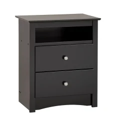 Storage Cabinets*Prepac ™ 28" Sonoma Tall 2 Drawer Nightstand With Open Shelf, Black (BDC-2428)