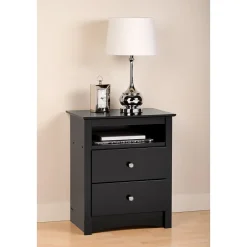 Storage Cabinets*Prepac ™ 28" Sonoma Tall 2 Drawer Nightstand With Open Shelf, Black (BDC-2428)